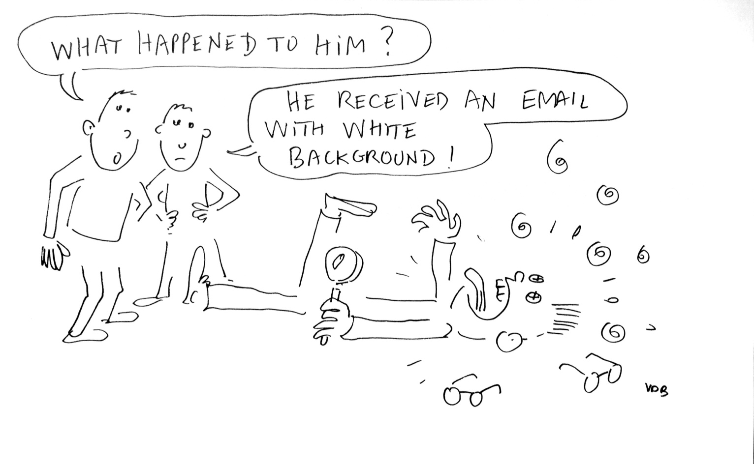 A man collapses because he received an email with white background